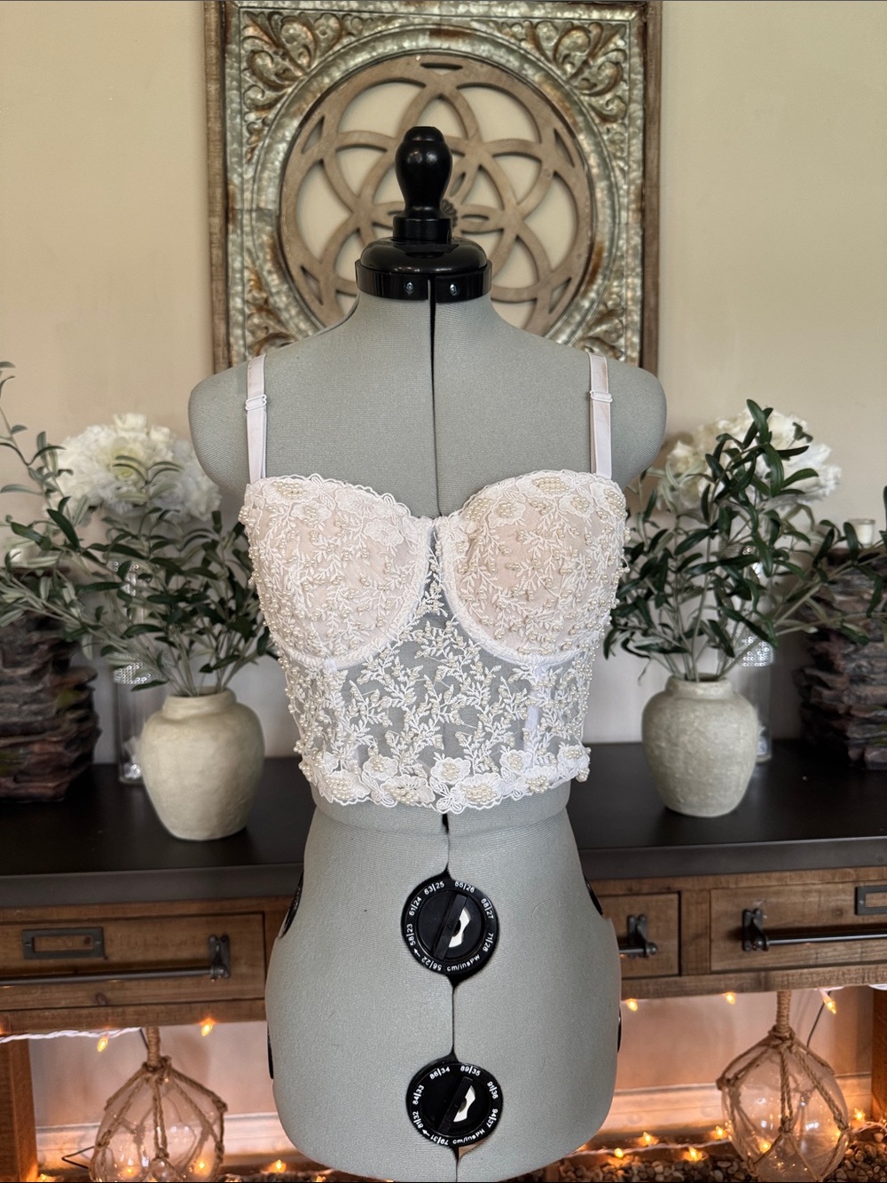 Windsor Cream Embroidered Longline Bralette Size S